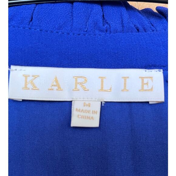 Karli Women's Size Medium Blue Long Sleeve Knee Length Cocktail Dress - Picture 2 of 7